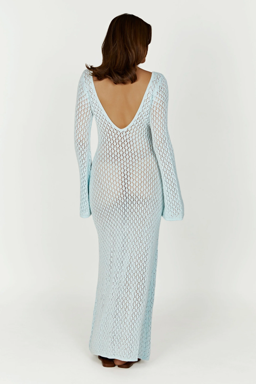 Crochet Deep V-Neck Cut Out Bell Sleeve Maxi Dress - View 6