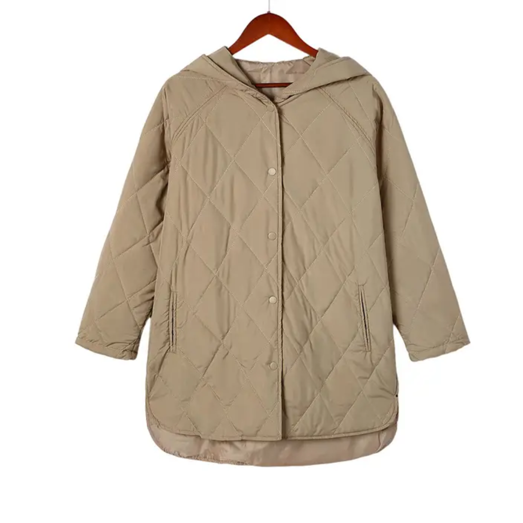 Hooded Diamond Quilted Button Front Longline Jacket 2