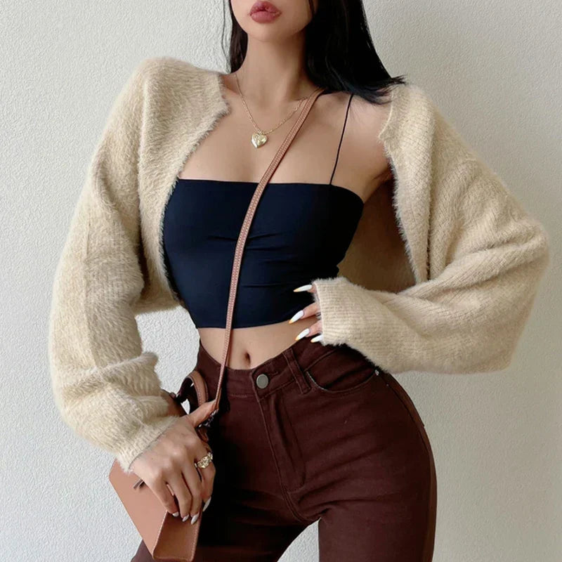 Open Front Cropped Long Sleeve Cardigan