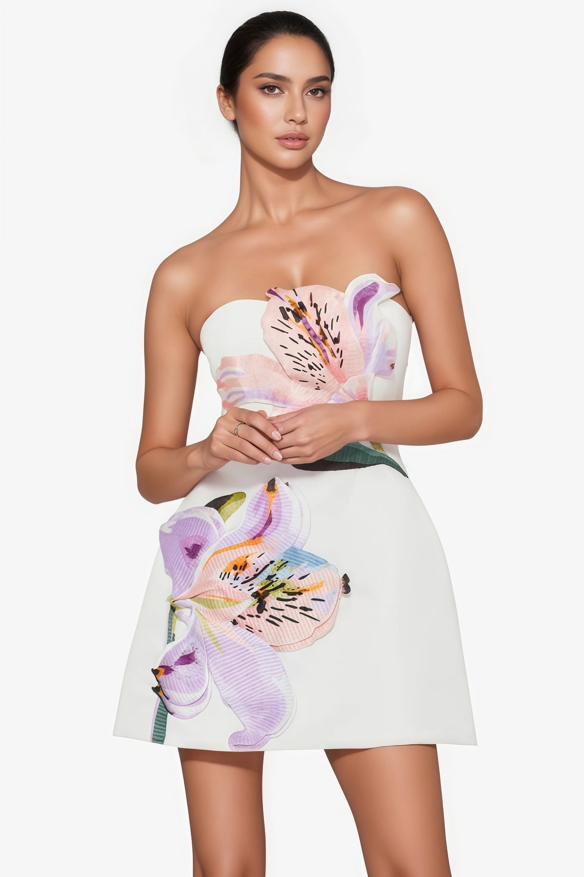 3D Lily Applique Strapless A-Line Mini Dress - View 5