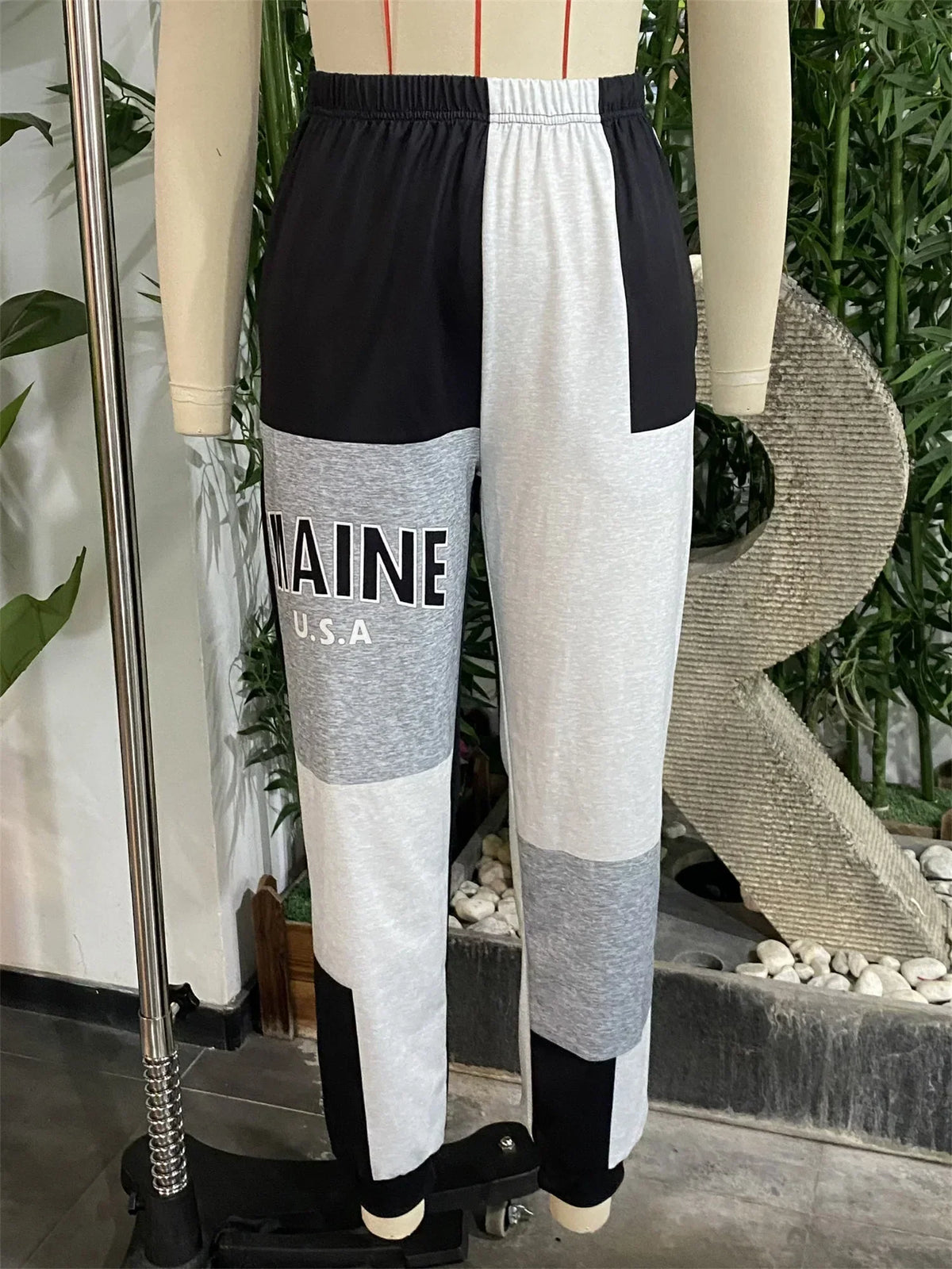 Color Block Jogger Letter Patchwork Print Knitting Slant