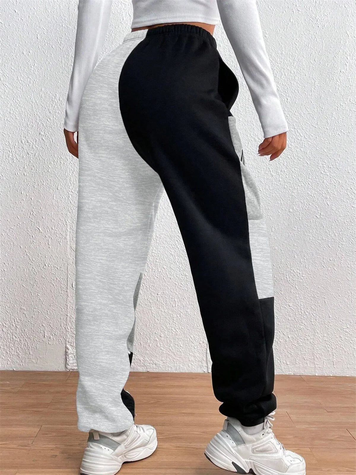 Color Block Jogger Letter Patchwork Print Knitting Slant