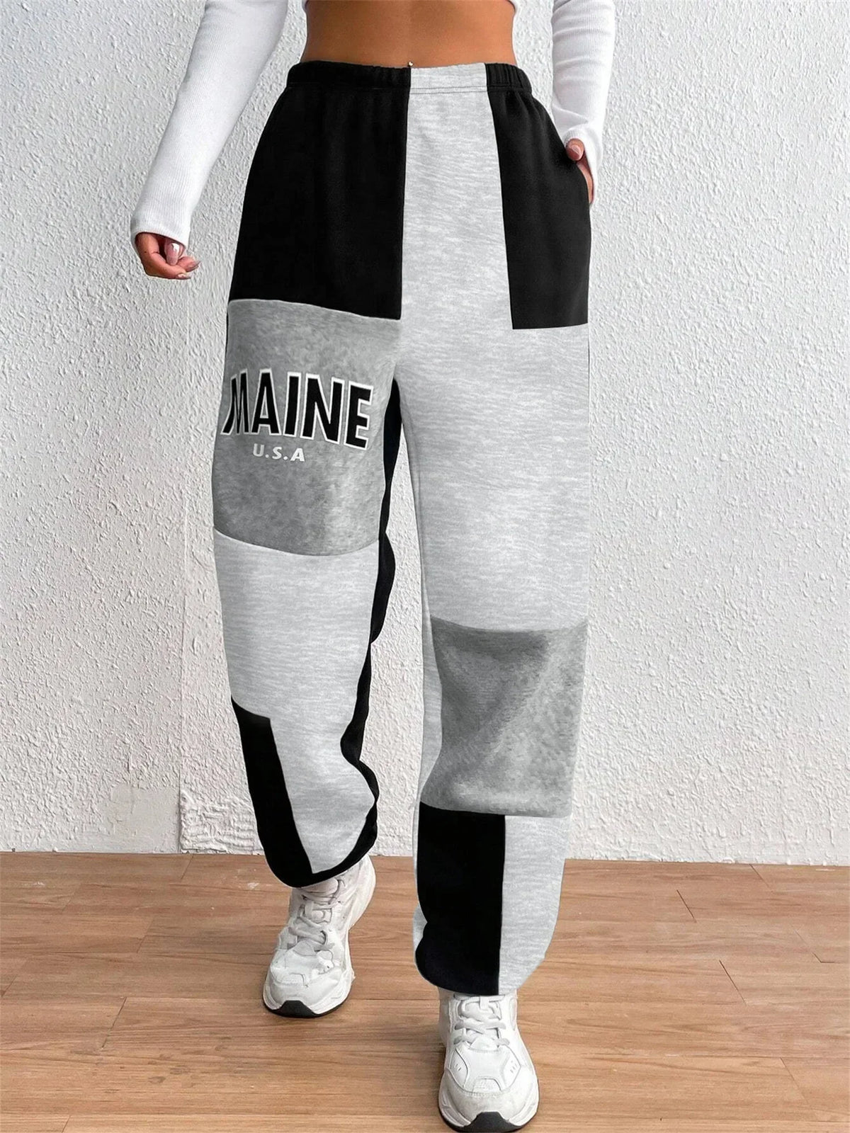 Color Block Jogger Letter Patchwork Print Knitting Slant