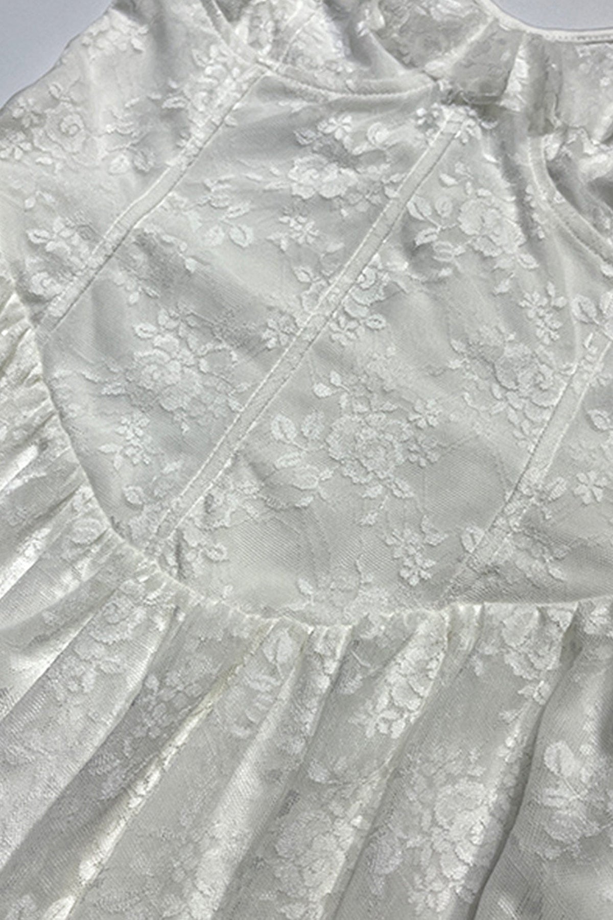 Lace Tiered Ruched Cami Dress in White - View 9