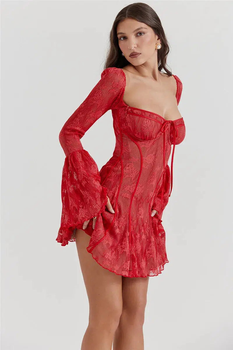 Lace Wired Cups Plunge Neck Mini Dress - View 5
