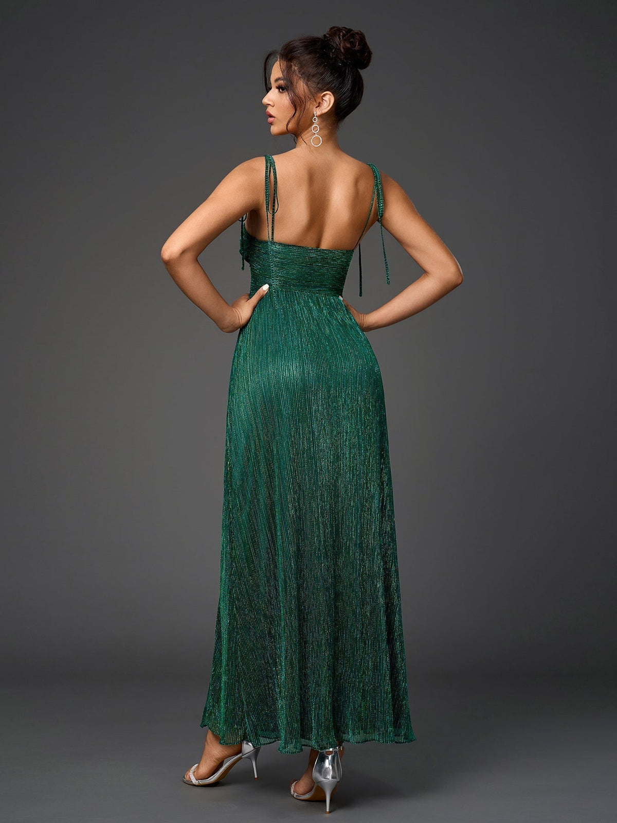 Lacing Strap Cut Out Glitter Maxi Dress - View 13
