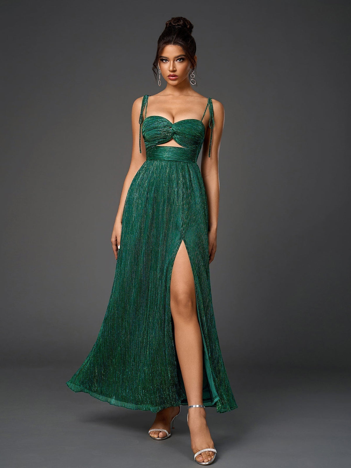 Lacing Strap Cut Out Glitter Maxi Dress - View 16
