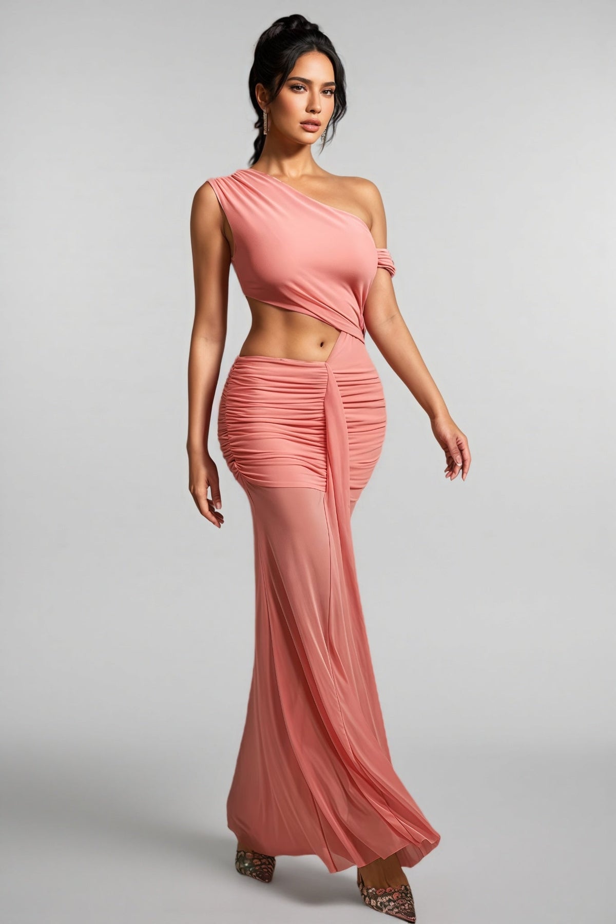 Orielrt Cutout Ruched Mesh Maxi Dress - View 5