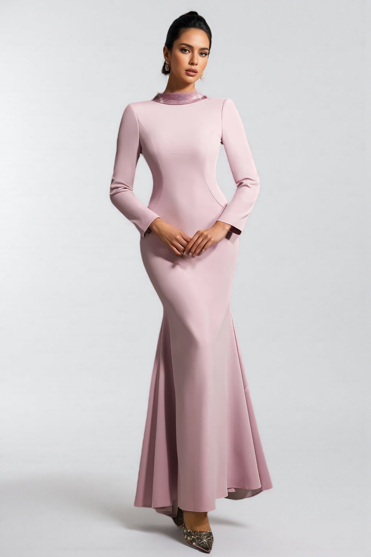 Taryke Backless Rhinestone Flower Maxi Dress