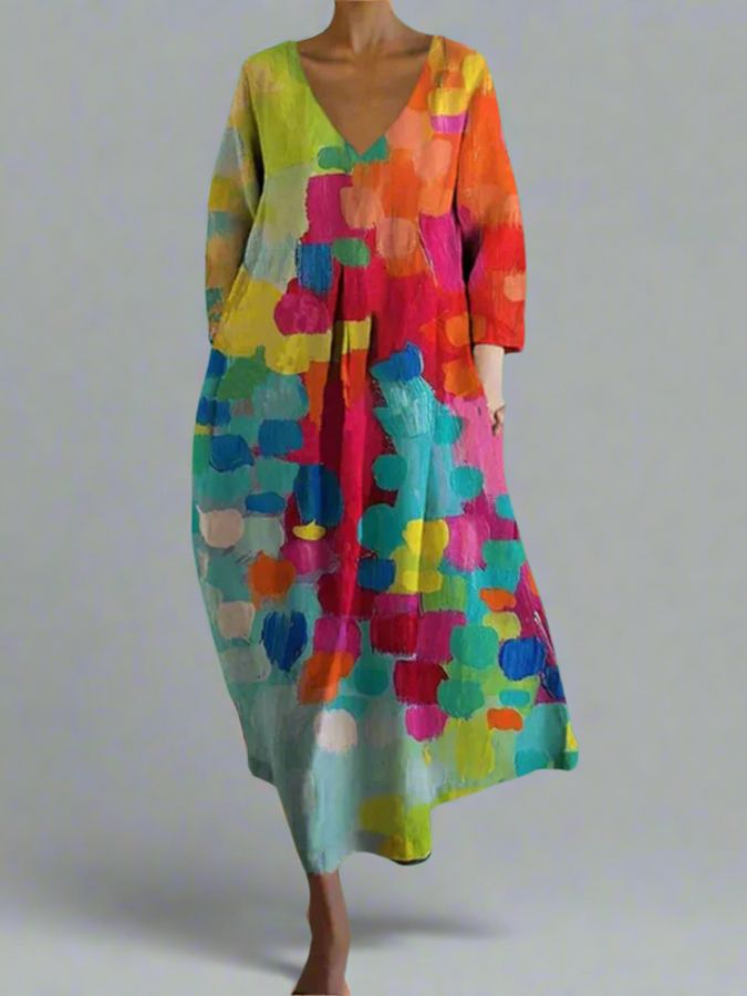 Abstract Print V-Neck Pocket Midi Dress 6