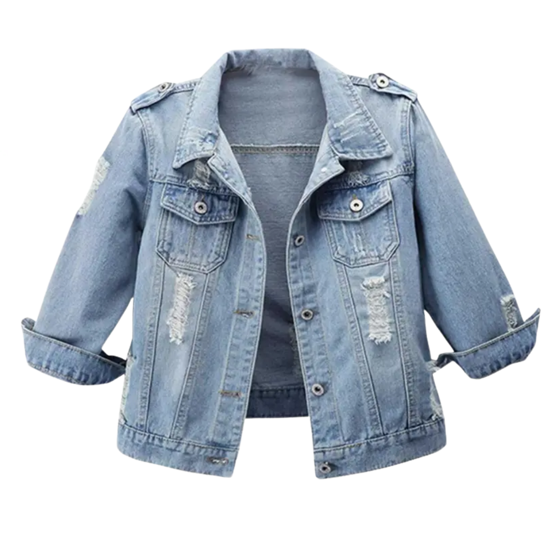 Distressed Button Front Cropped Denim Jacket