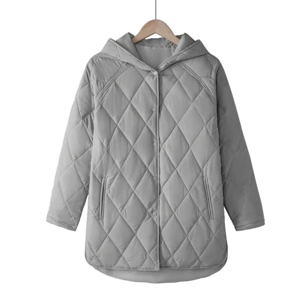 Hooded Diamond Quilted Button Front Longline Jacket 6