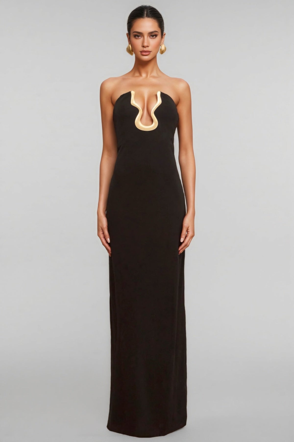 Jeandi Black Bustier Bandage Maxi Dress