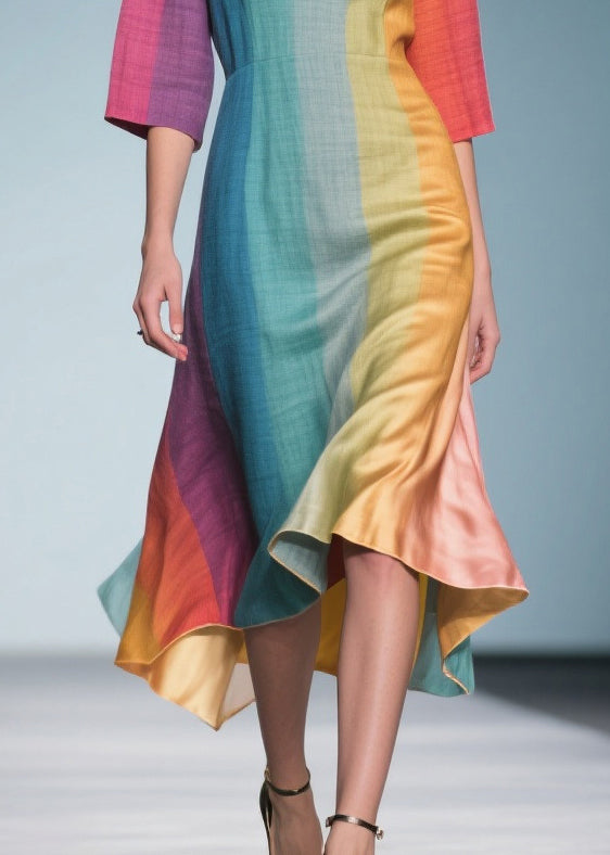 Vertical Stripe Deep V-Neck Three Quarter Sleeve Maxi Dress - View 4