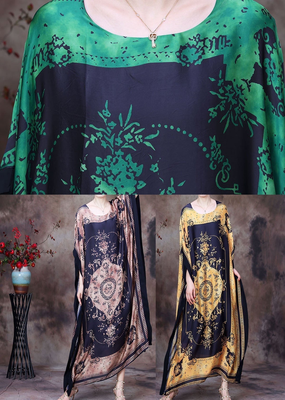 Medallion Print Batwing Sleeve Oversized Kaftan Maxi Dress - View 5