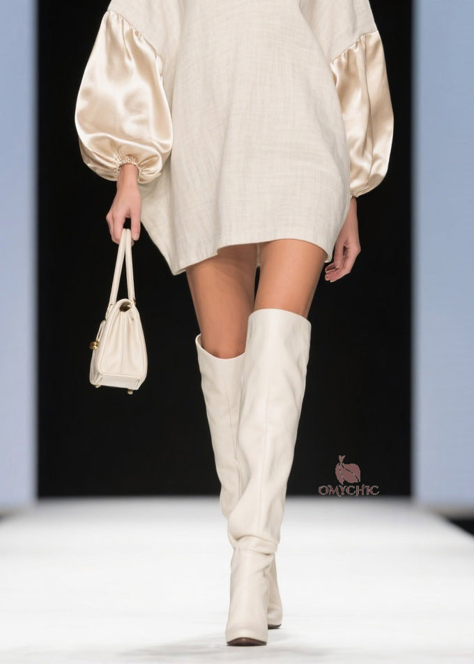 V-Neck Satin Lantern Sleeve Oversized Woven Shift Mini Dress - View 4
