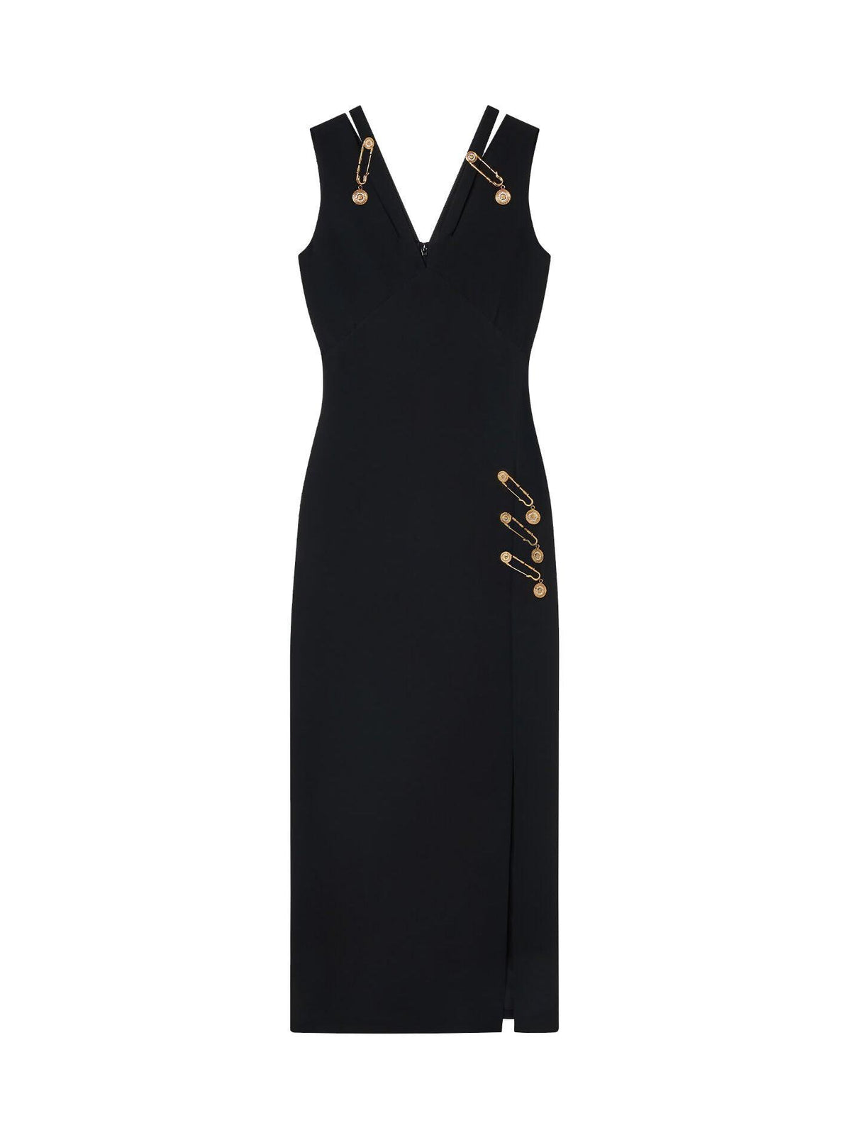 Deep V-Neck Safety Pin Embellished Bandage High Split Maxi Dress - View 6
