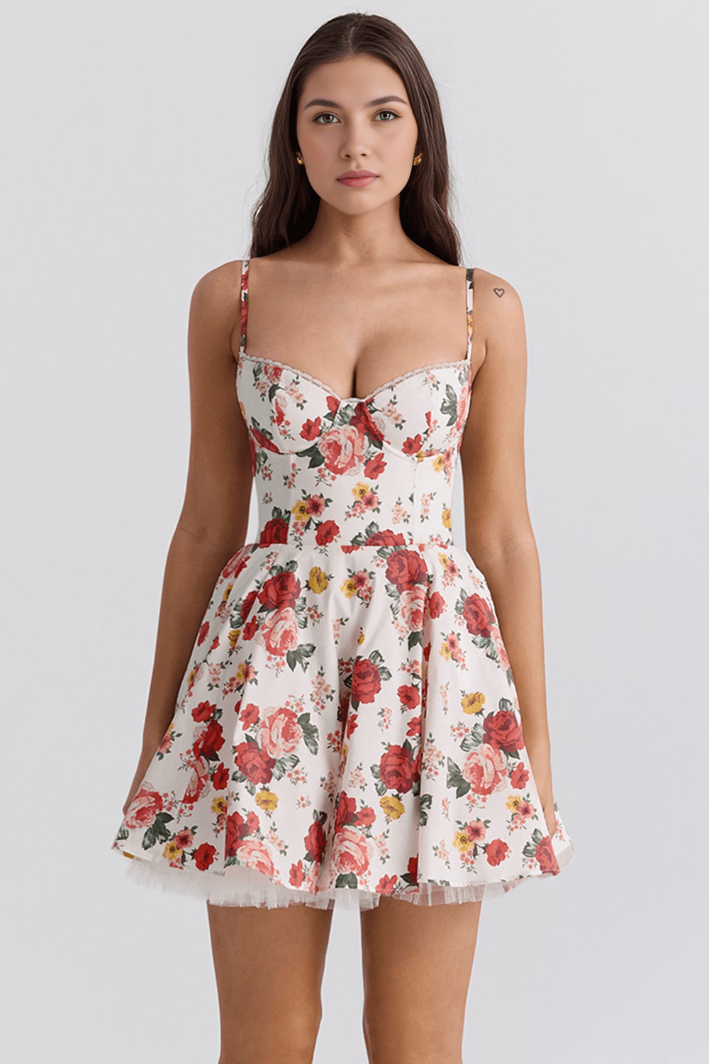 Sweetheart Neck Corset Spaghetti Strap Satin Fit and Flare Mini Dress 4