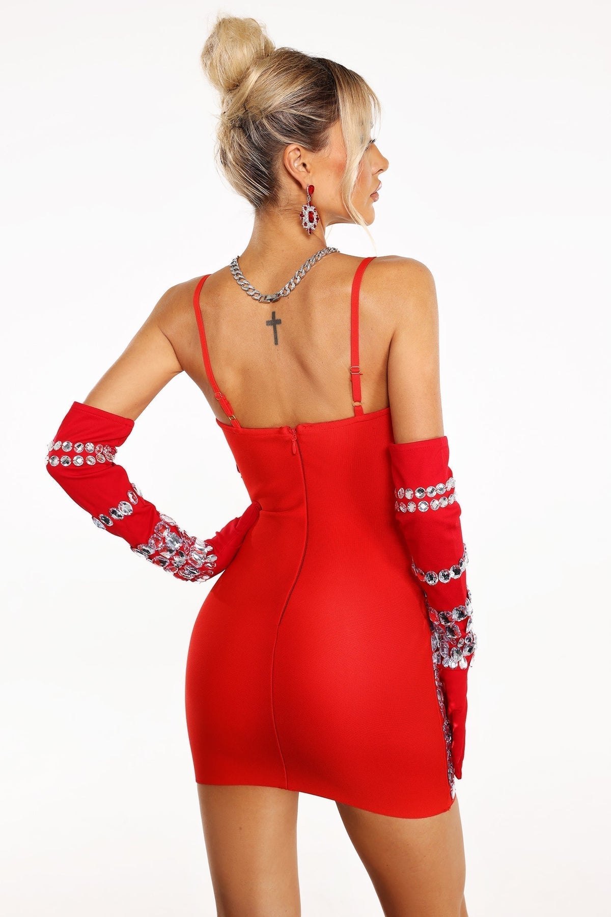 Crystal Embellished Spaghetti Strap Bodycon Mini Dress - View 6