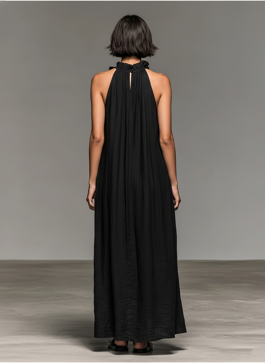 Ruffle Trim Halter Neck Sleeveless Maxi Dress 2