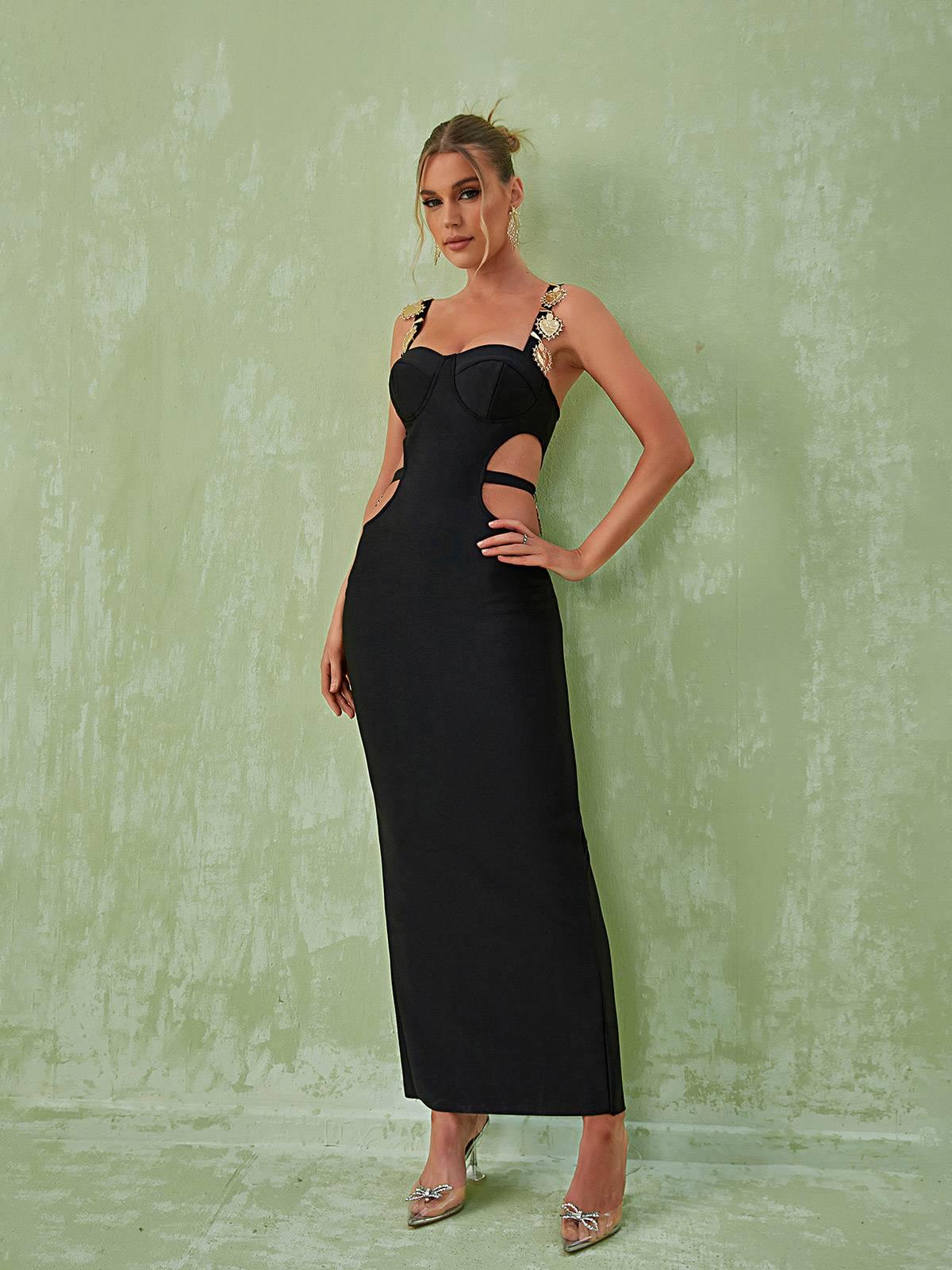Medallion Strap Corset Sweetheart Cut Out Bandage Maxi Dress - View 3