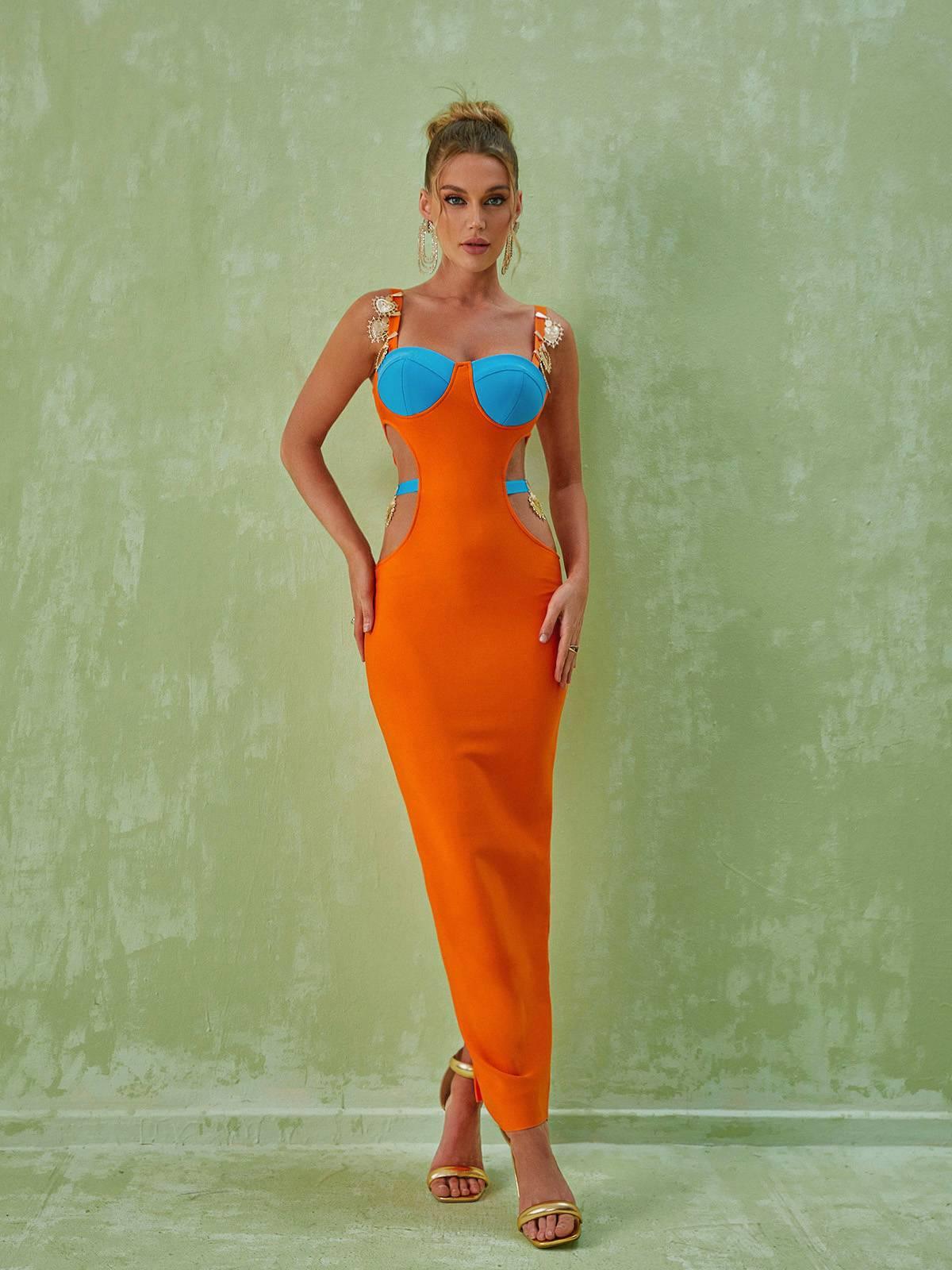 Bandage Sweetheart Heart Hardware Strap Cut Out High Split Maxi Gown - View 7