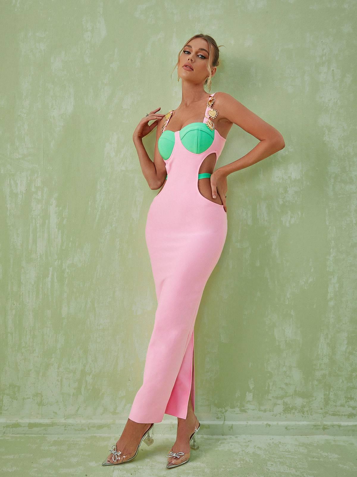 Bandage Sweetheart Heart Hardware Strap Cut Out High Split Maxi Gown
