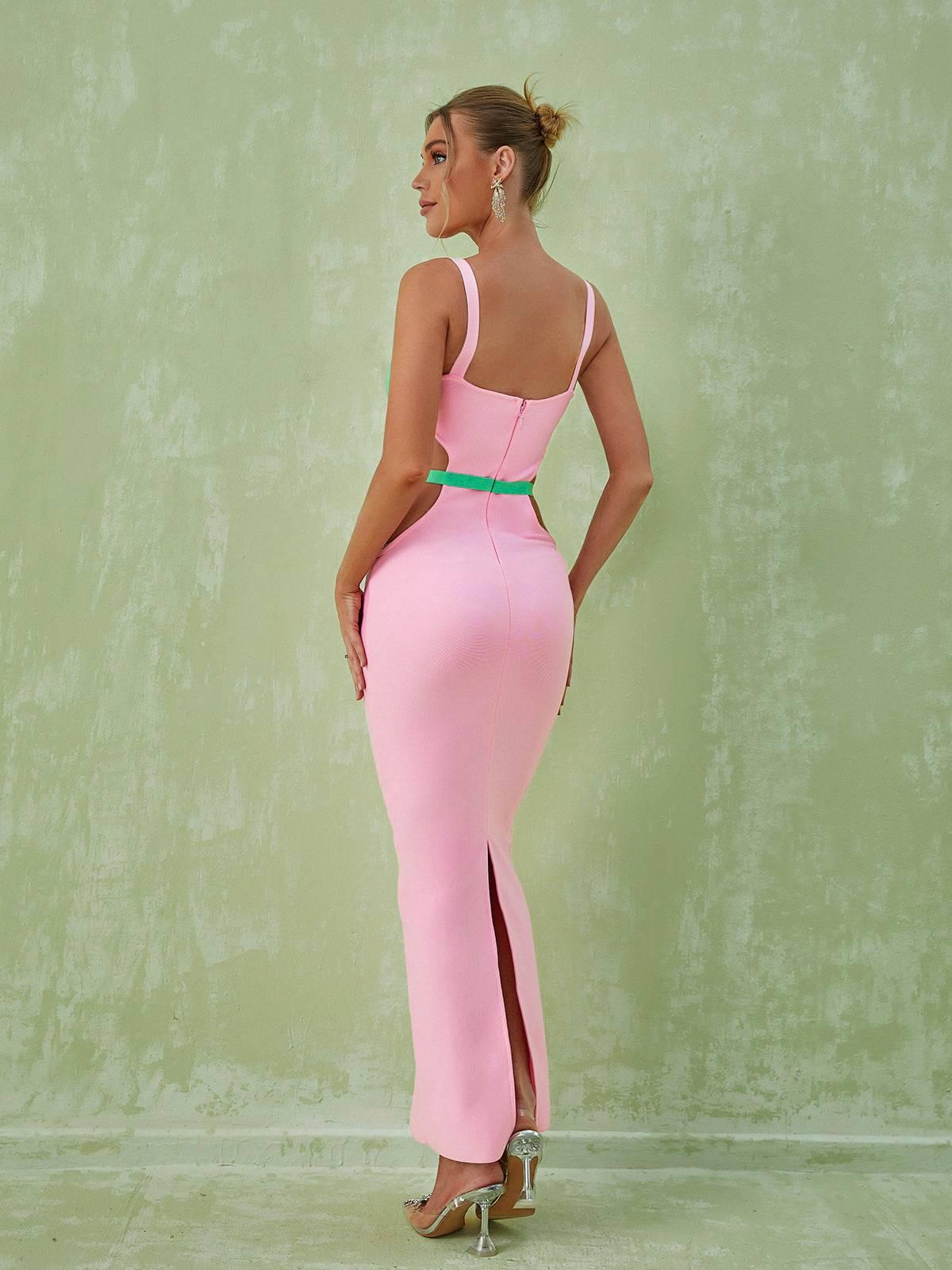 Bandage Sweetheart Heart Hardware Strap Cut Out High Split Maxi Gown - View 4