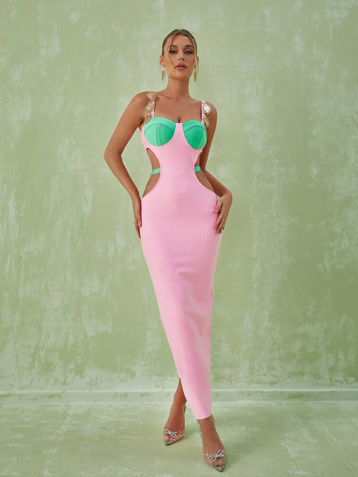 Bandage Sweetheart Heart Hardware Strap Cut Out High Split Maxi Gown - View 3