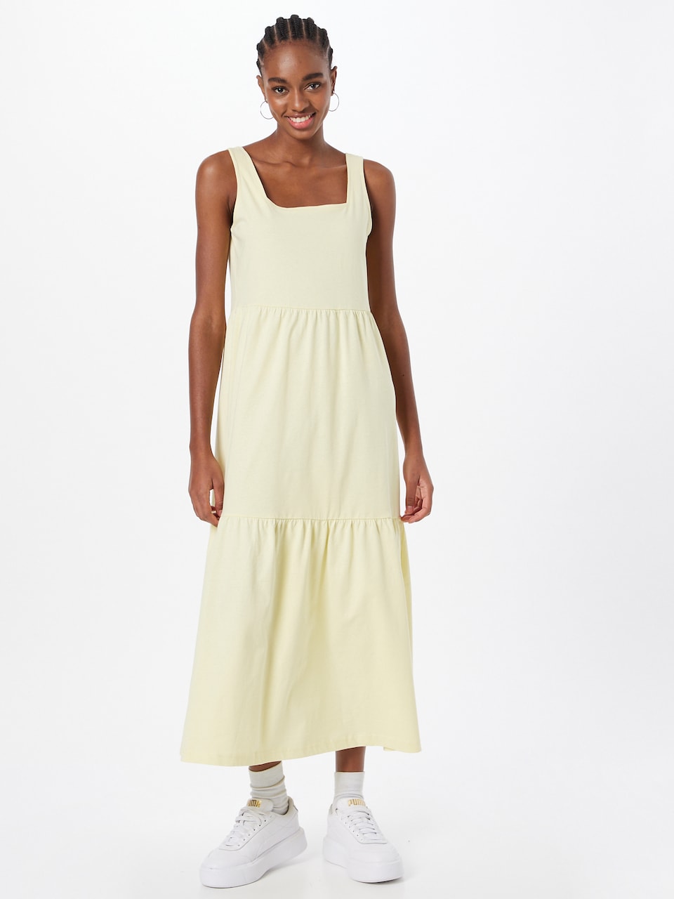 Square Neck Wide Strap Sleeveless Tiered Knit Midi Summer Dress - View 4