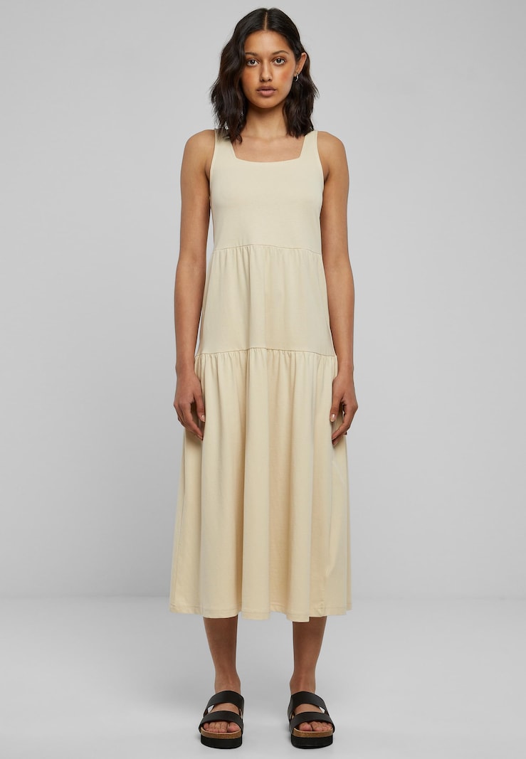 Square Neck Wide Strap Sleeveless Tiered Knit Midi Summer Dress - View 5