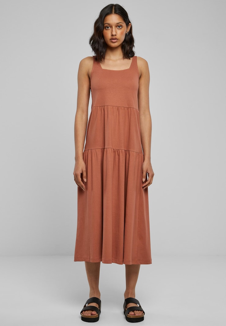 Square Neck Wide Strap Sleeveless Tiered Knit Midi Summer Dress - View 6