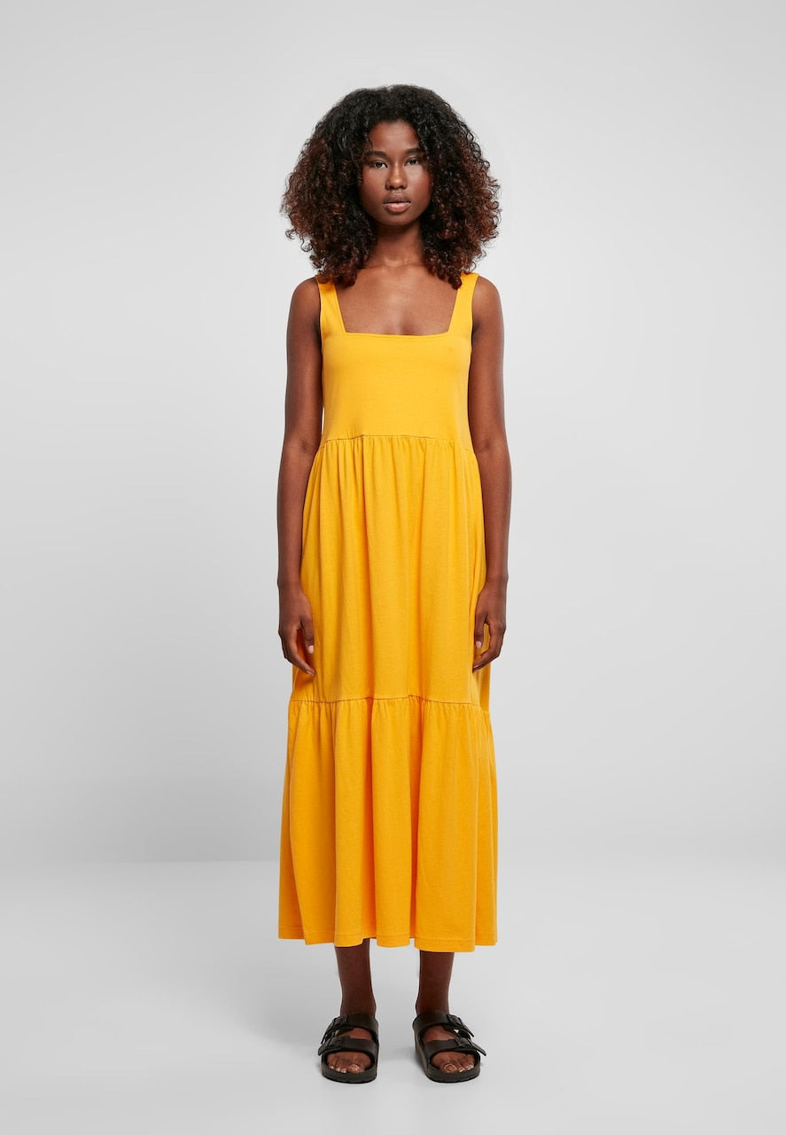 Square Neck Wide Strap Sleeveless Tiered Knit Midi Summer Dress - View 7