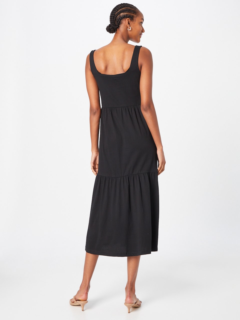 Square Neck Wide Strap Sleeveless Tiered Knit Midi Summer Dress - View 8