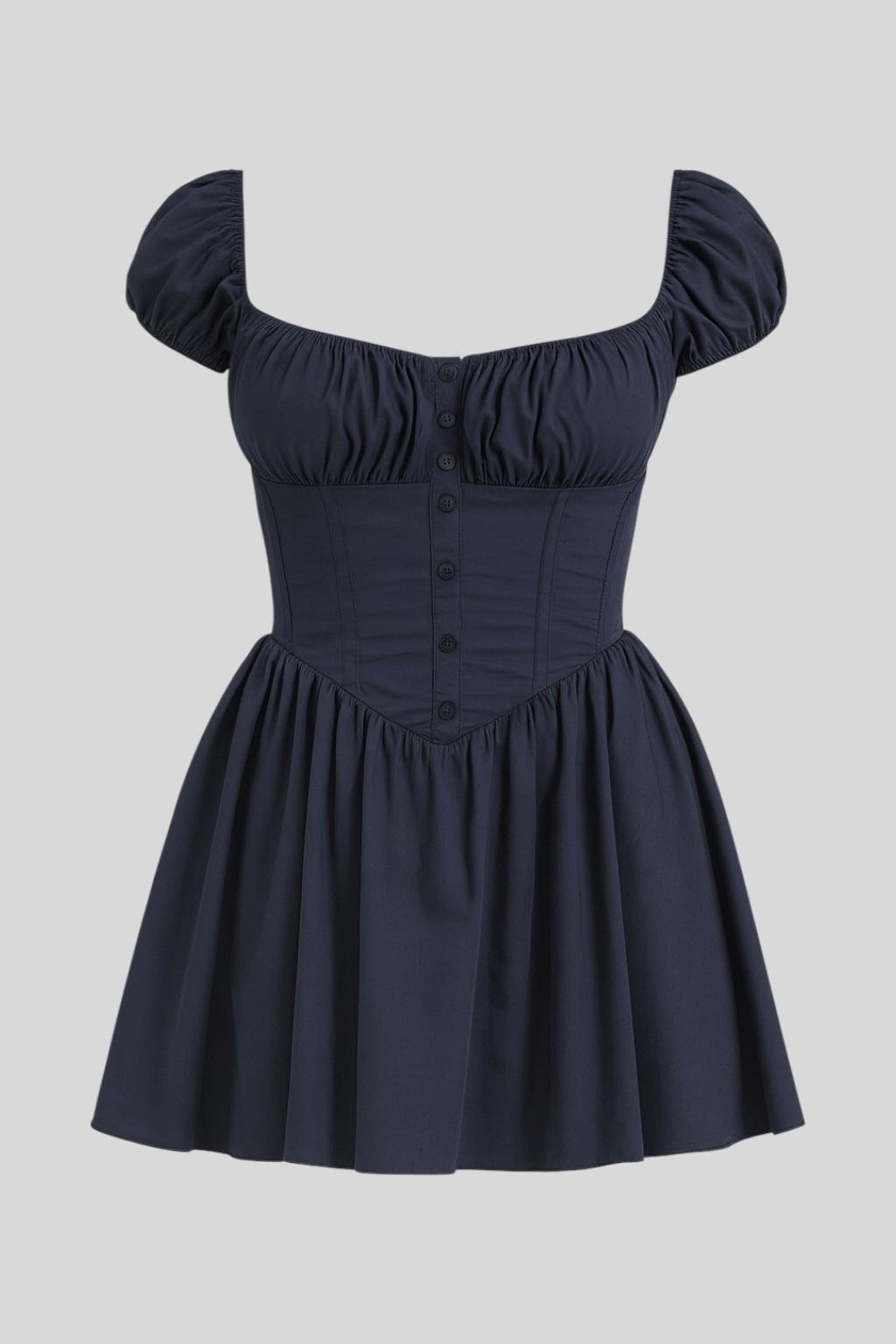 Square Neck Puff Sleeve Corset Button Front Mini Dress 3