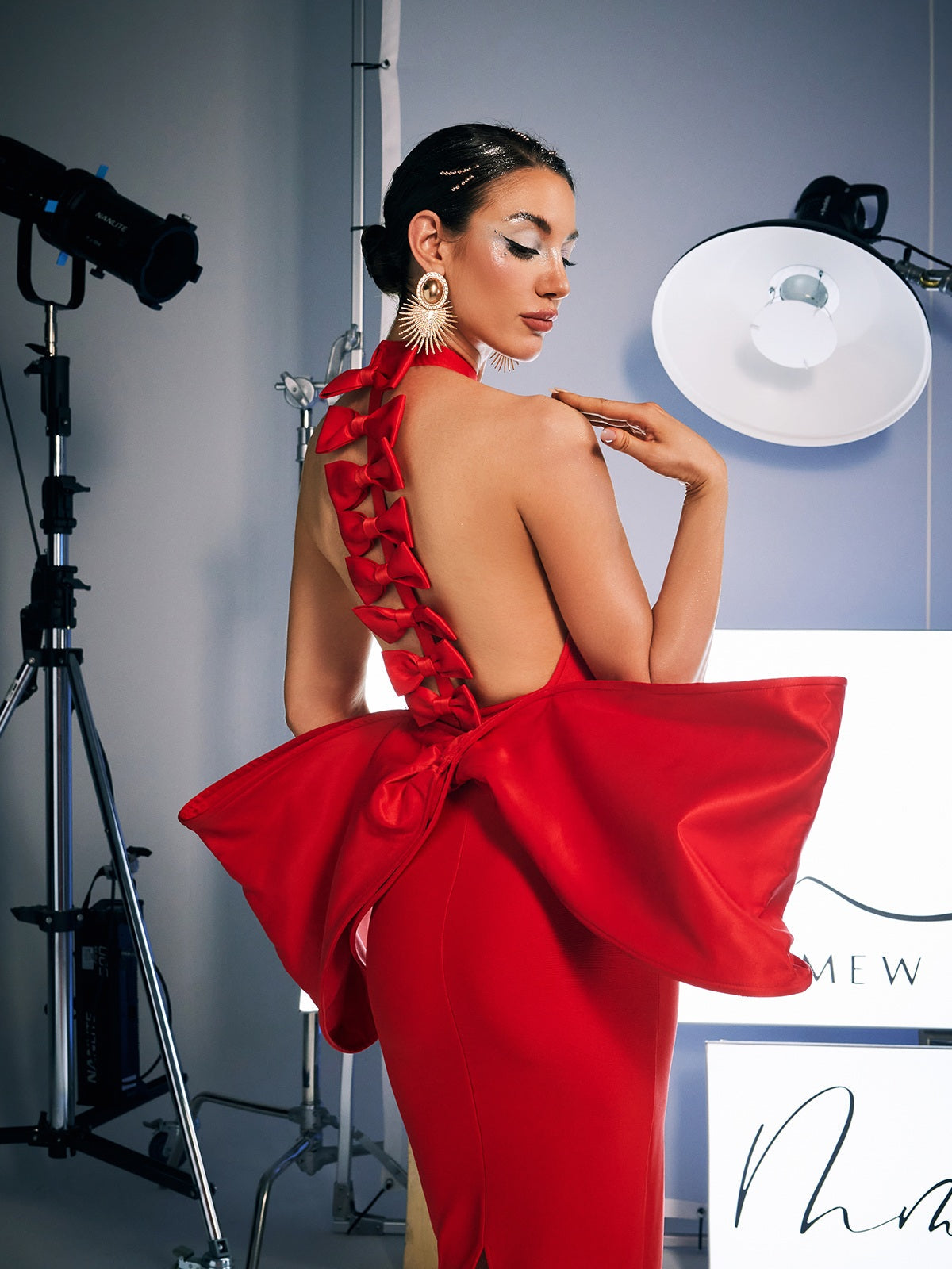 Halter Neck Backless Statement Bow Back Bandage Gown