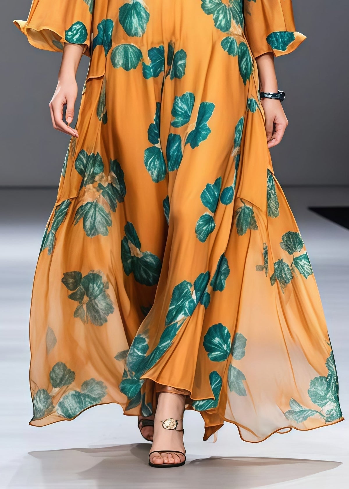 Modern Orange Oversized Print Chiffon Maxi Dresses Summer - View 4