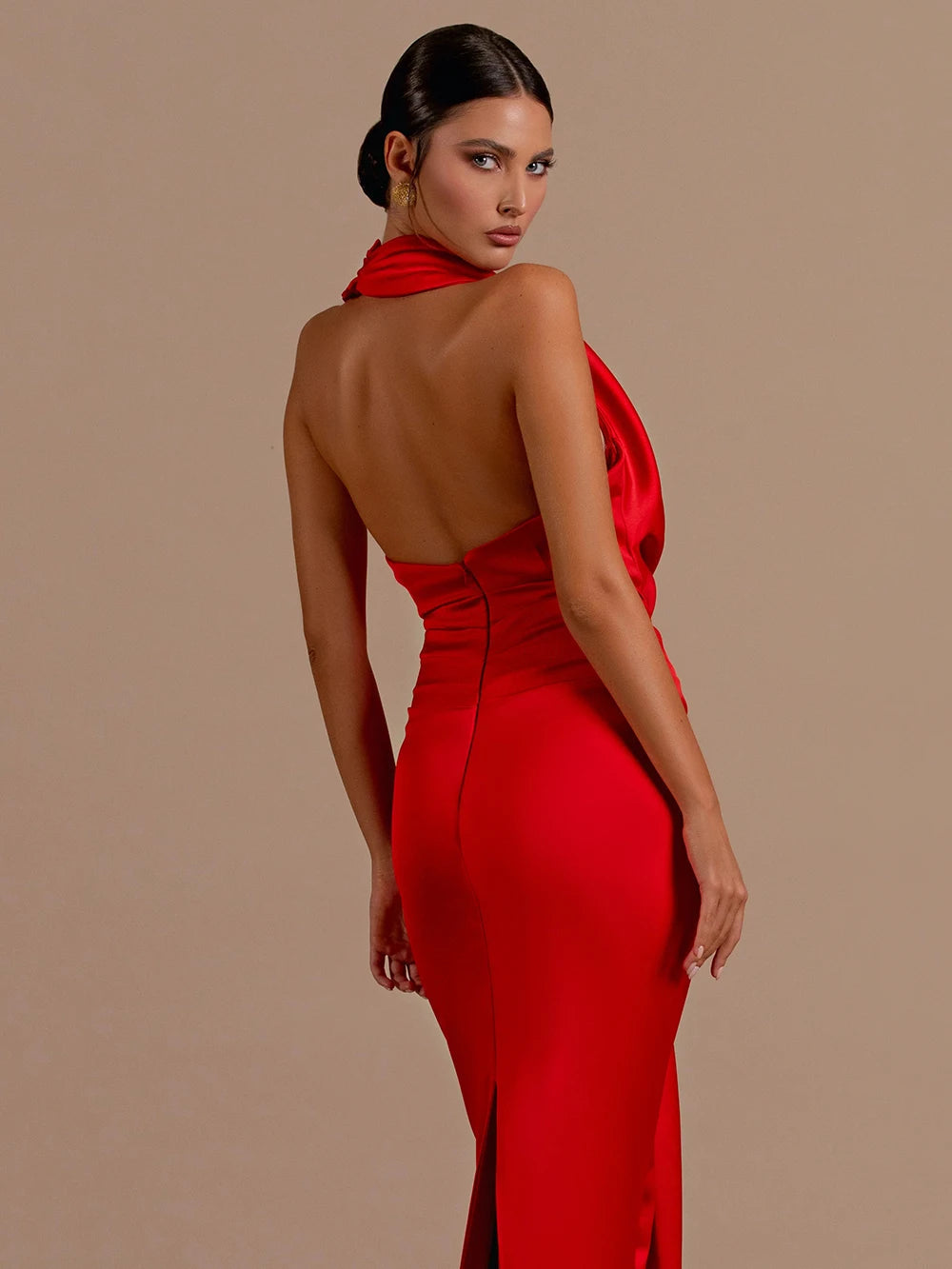 Backless Halter Deep V-Neck Bodycon Maxi Dress