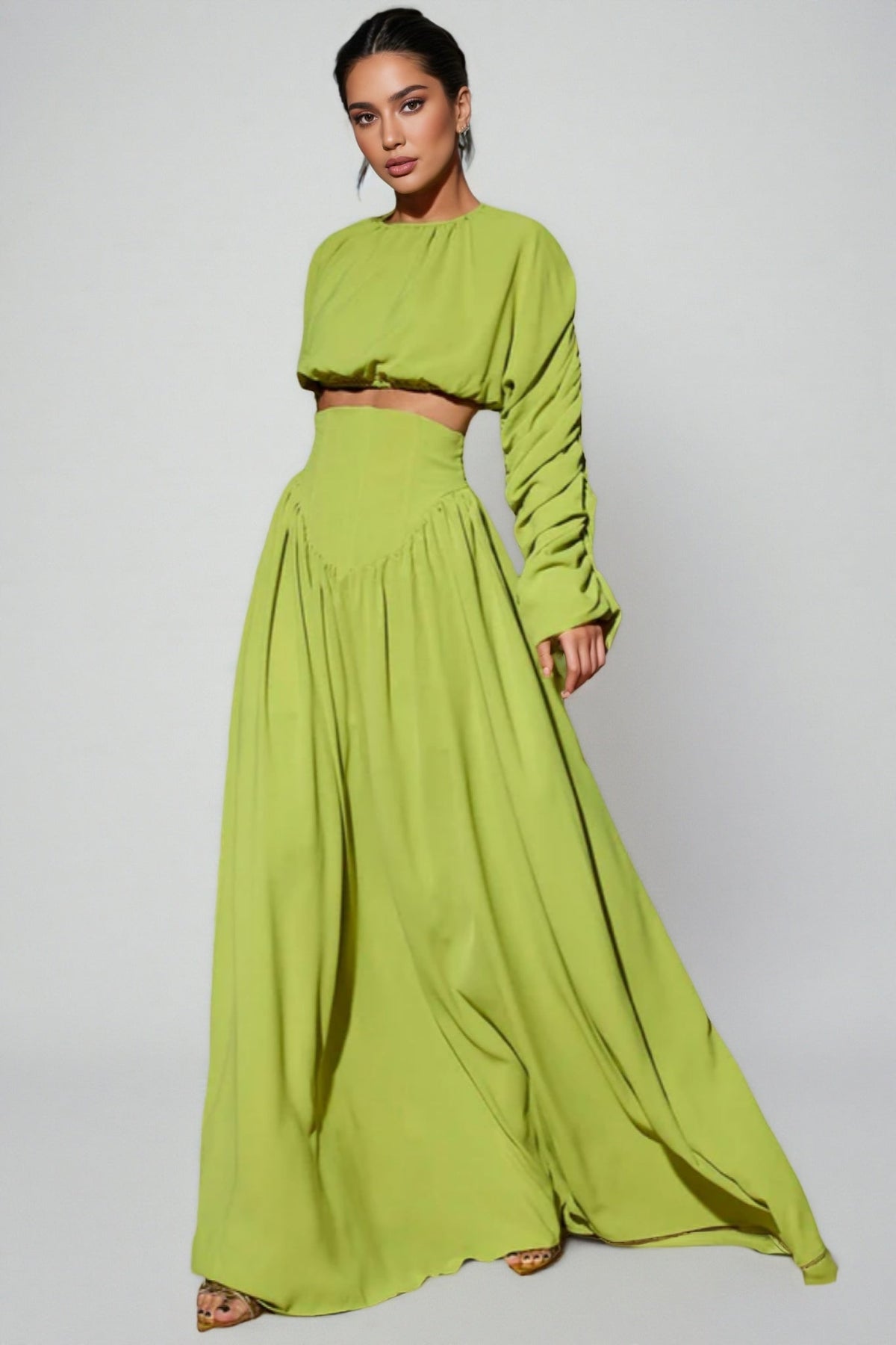Berenice Lace-Up Pleated Maxi Dress Two-Piece Set - View 3