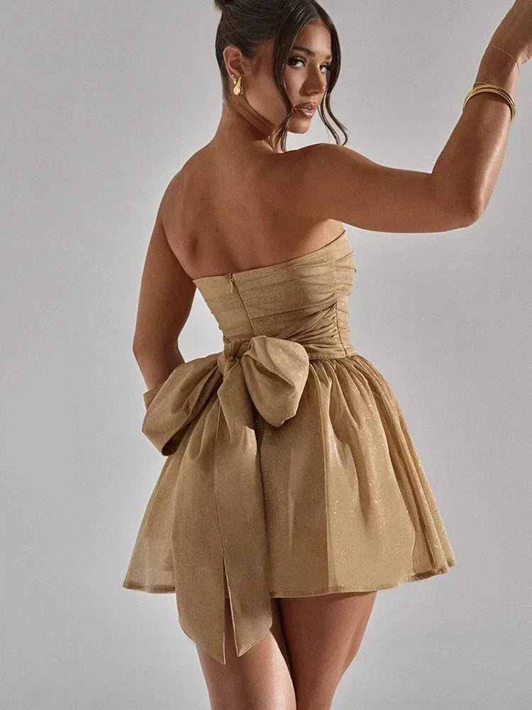 Strapless Glitter Mesh Fit and Flare Mini Party Dress - View 4