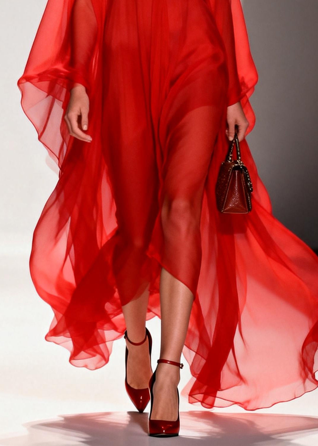 Chiffon Deep V-Neck Billowing Cape Sleeve Sheer Kaftan Maxi Gown - View 4