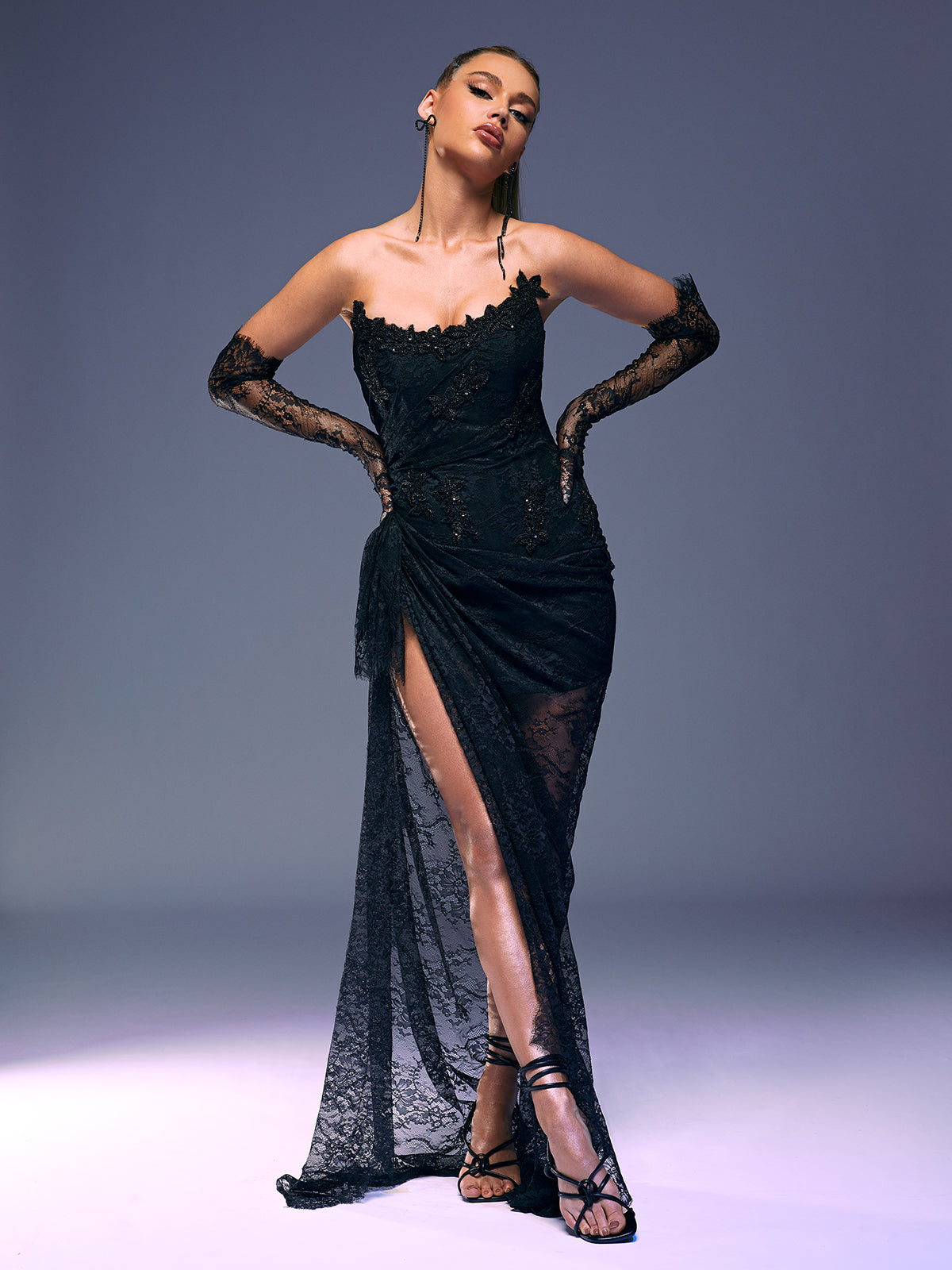 Nazia Strapless Lace Maxi Dress With Gloves - View 4
