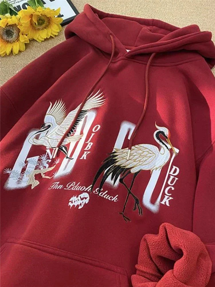 Chinese Crane Pullover Hoodie Red / M(40-45KG)