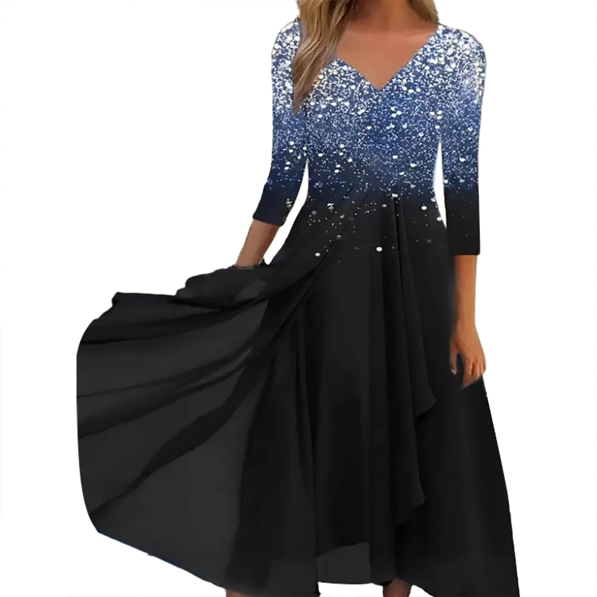 Floral Print Lace Half Sleeve A-Line Maxi Dress - View 5