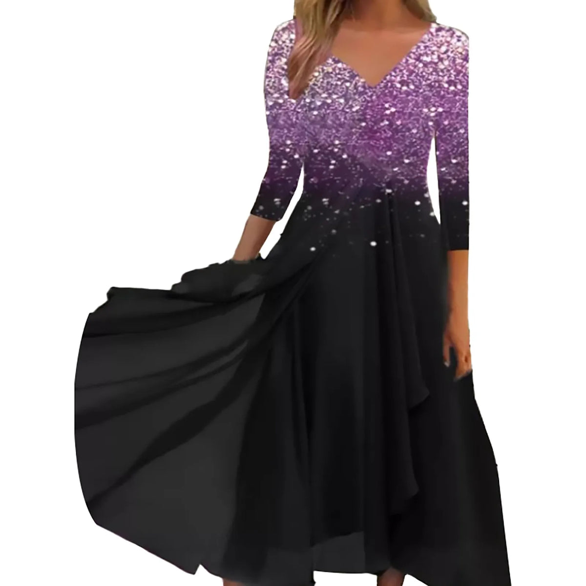 Floral Print Lace Half Sleeve A-Line Maxi Dress - View 10