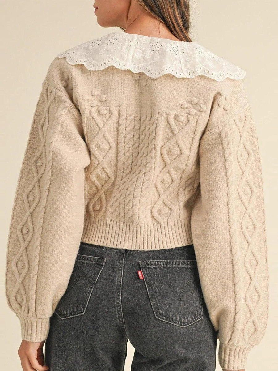 Doll Collar Tie-Up Long Sleeve Knit Cardigan