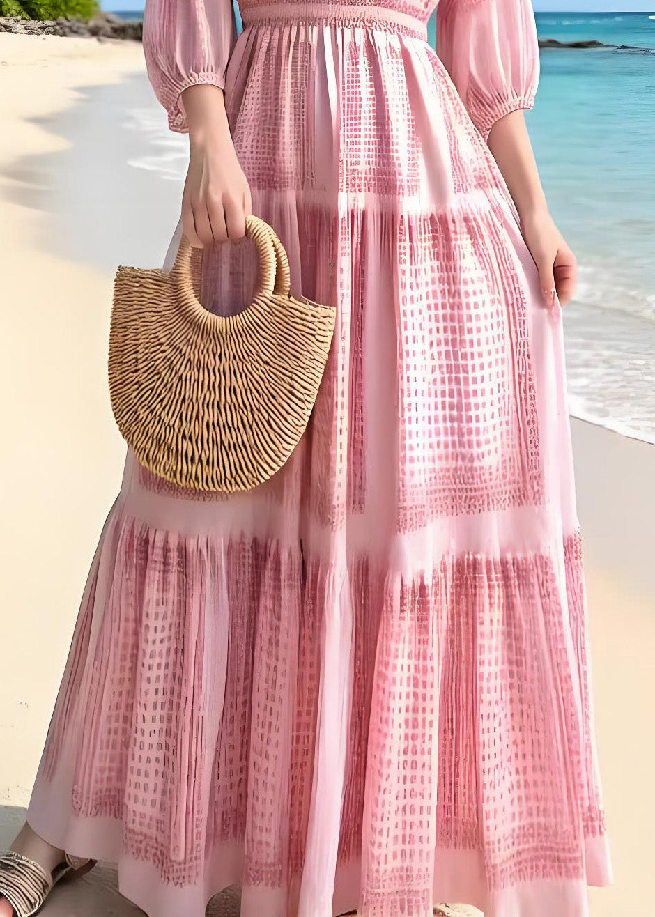 V-Neck Smocked Waist Geometric Print Tiered Maxi Summer Dress - View 4
