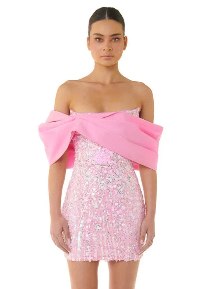 Off-the-Shoulder Sequin Mini Dress