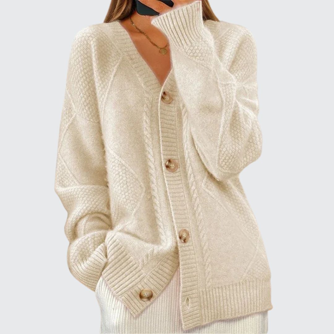 Button Front Cable Knit Long Sleeve Cardigan 5