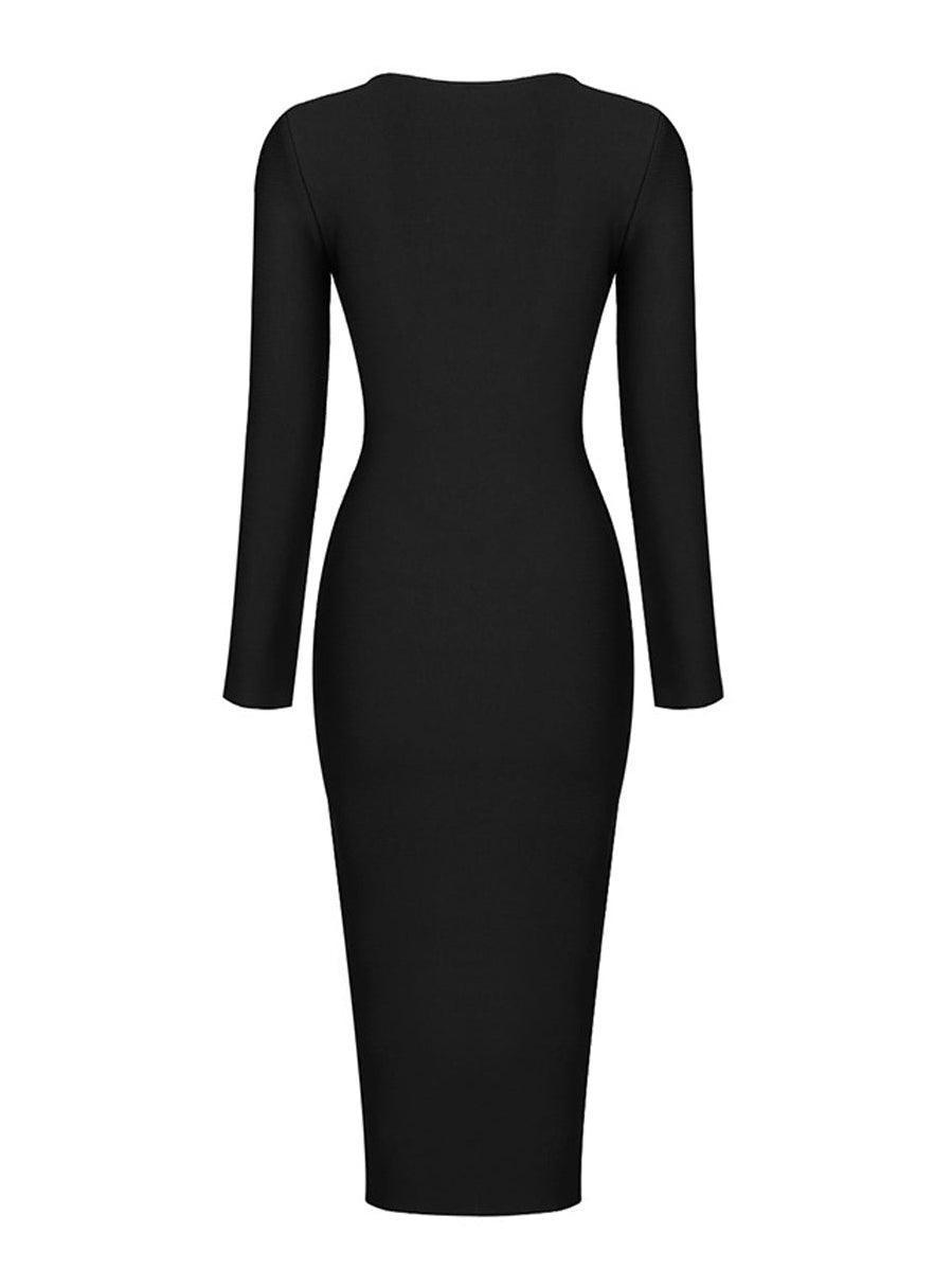 Long Sleeve Cut Out Zipper Bandage Midi Dress - View 7